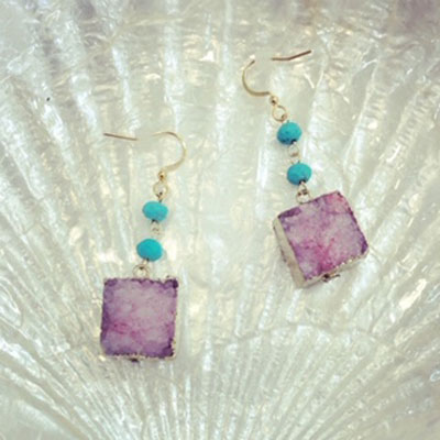 スクエアアメジストピアス